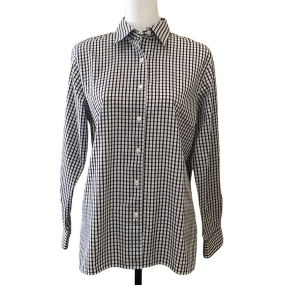 Foxcroft Black and White Gingham Button Down Wrinkle Free Sz 6 Cotton Collard